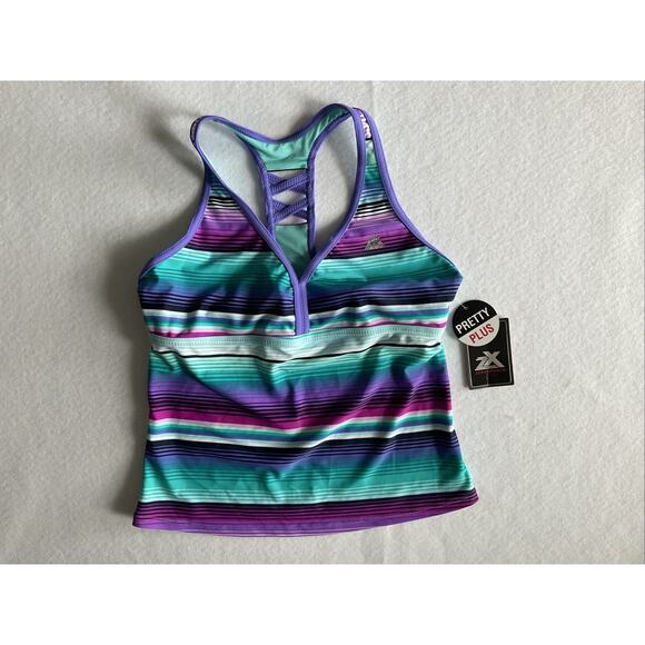 ZeroXposur Girls Sunrise Tankini Top in Pansy Size 14 Plus Multicolor Striped - Picture 2 of 7